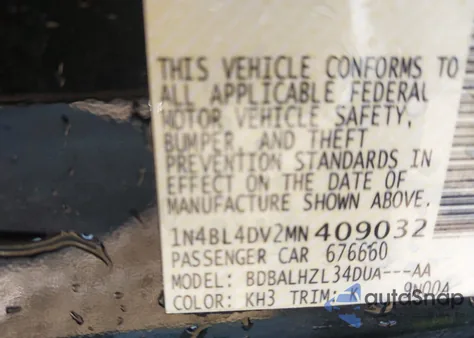 2021 Nissan Altima Sv Fwd z USA, uszkodzony, nr VIN 1N4BL4DV2MN409032